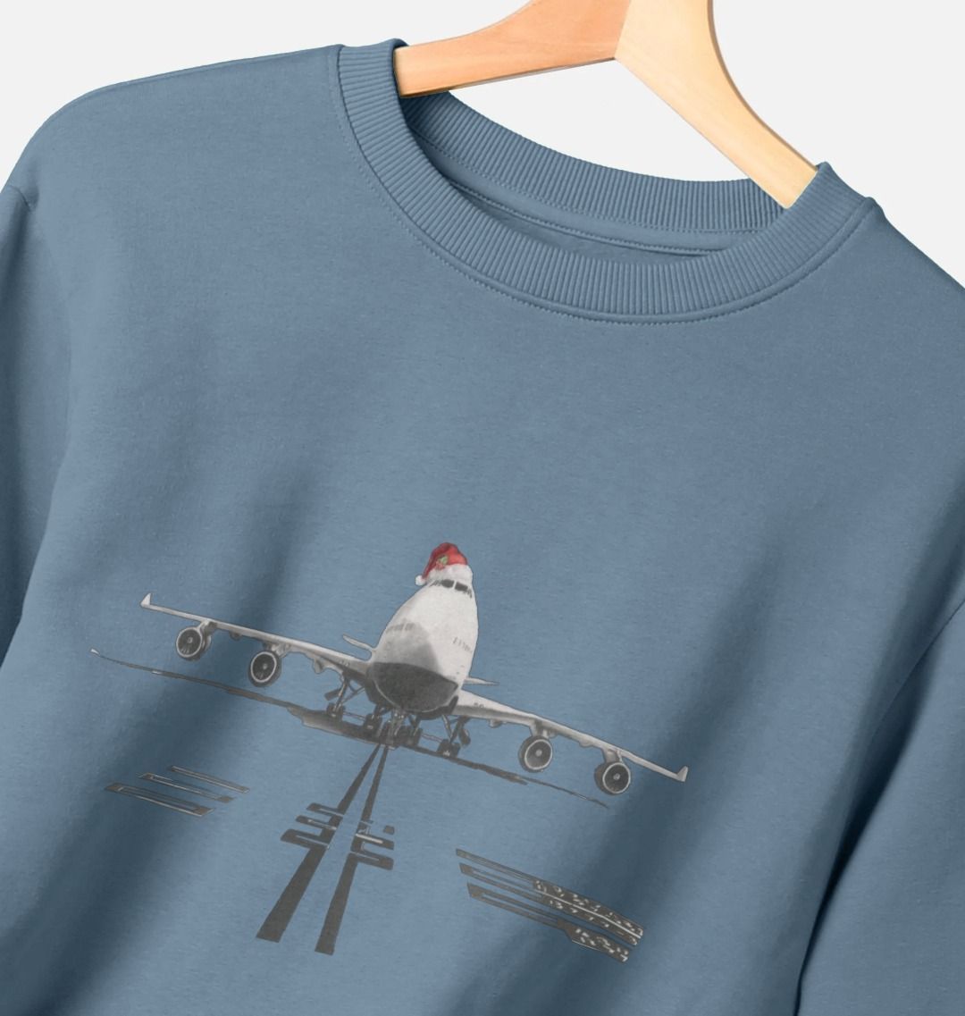 Women's Crew Neck Festive 747 Aircraft Sweater Certified Organic Cotton
