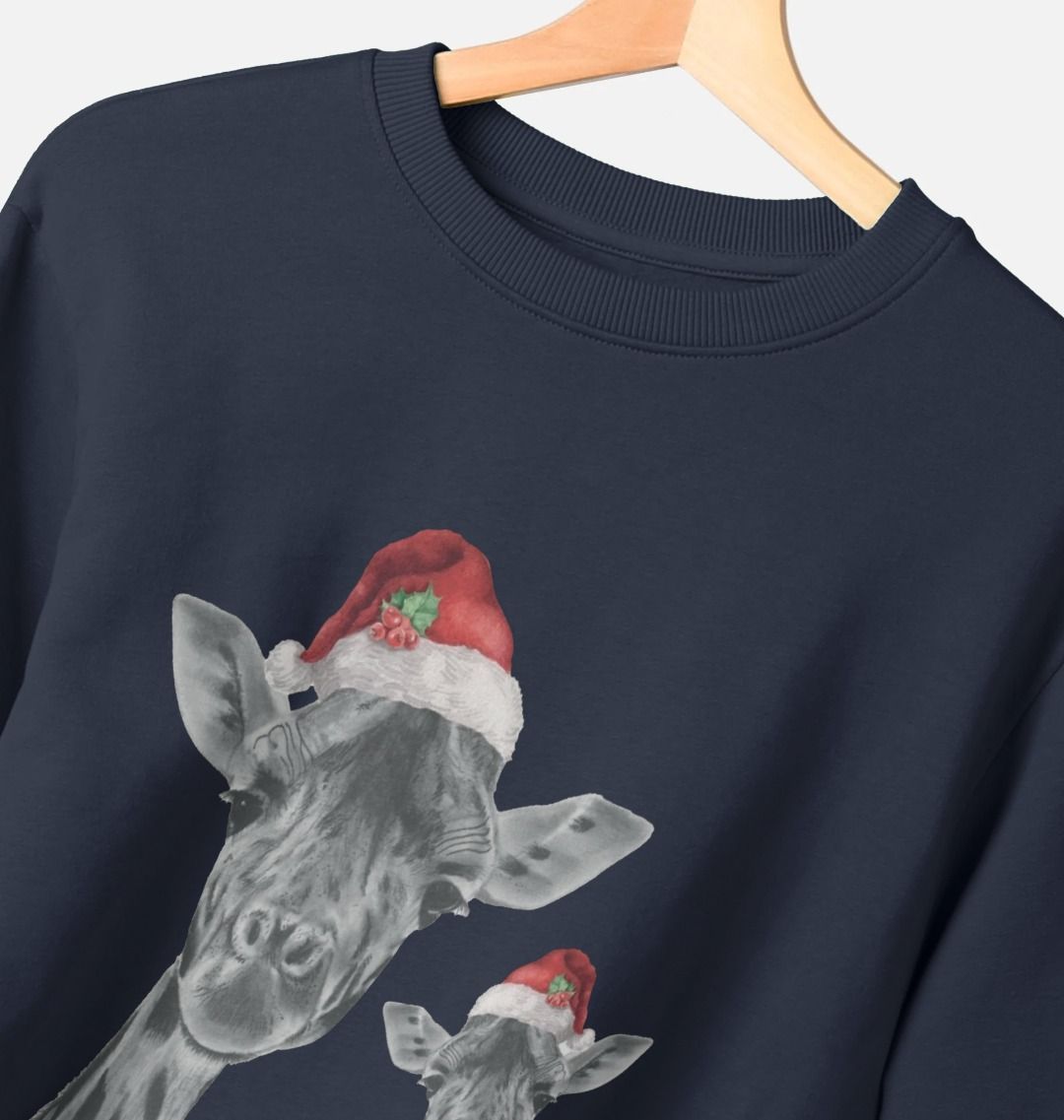 Women's Crew Neck Festive Giraffe and Baby Sweater Certified Organic Cotton