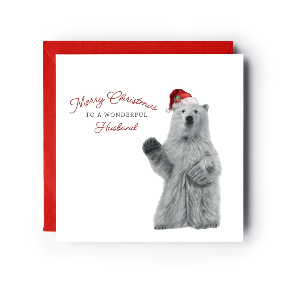 Merry Christmas To A Wonderful Husband Polar Bear Christmas Card — card with red envelope