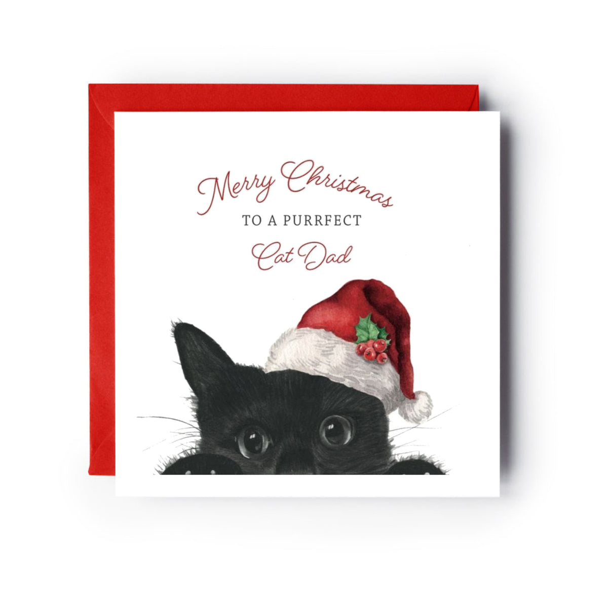 Merry Christmas to a Purrfect Cat Dad Christmas Card — card with red envelope
