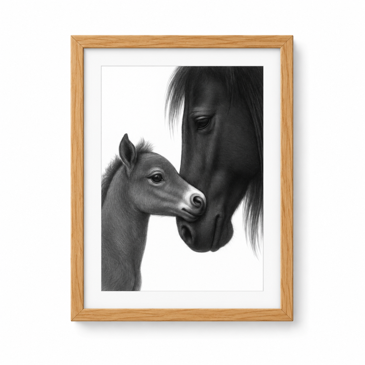 Horse and Foal – oak frame with white mount