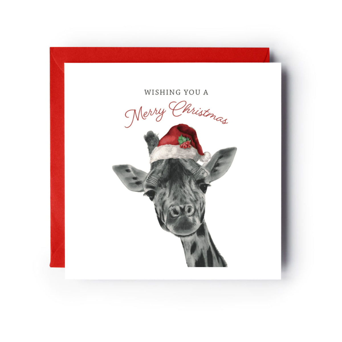 Merry Christmas Giraffe Festive Christmas Card — card with red envelope