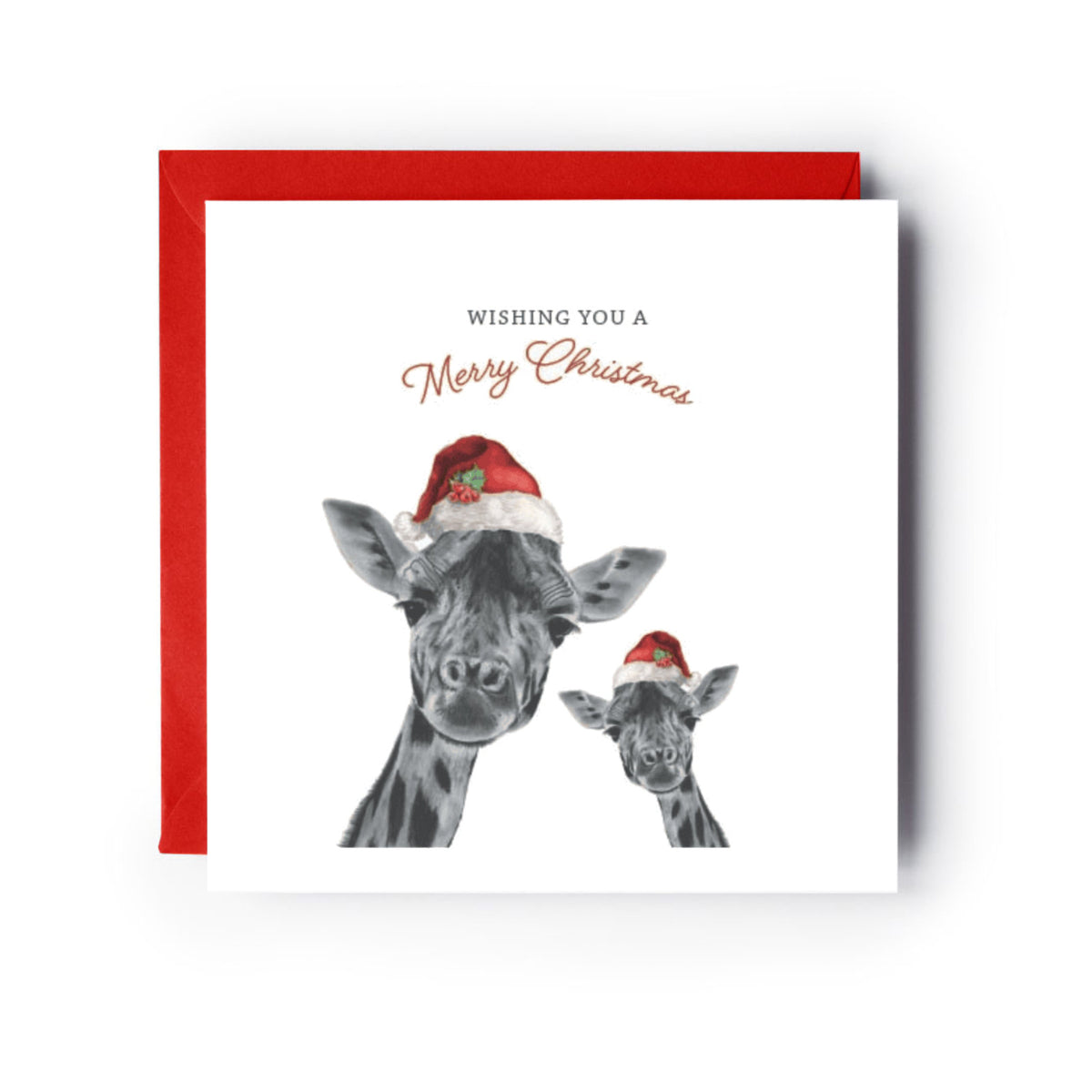 Merry Christmas – Giraffe & Baby Festive Greeting Card — card with red envelope