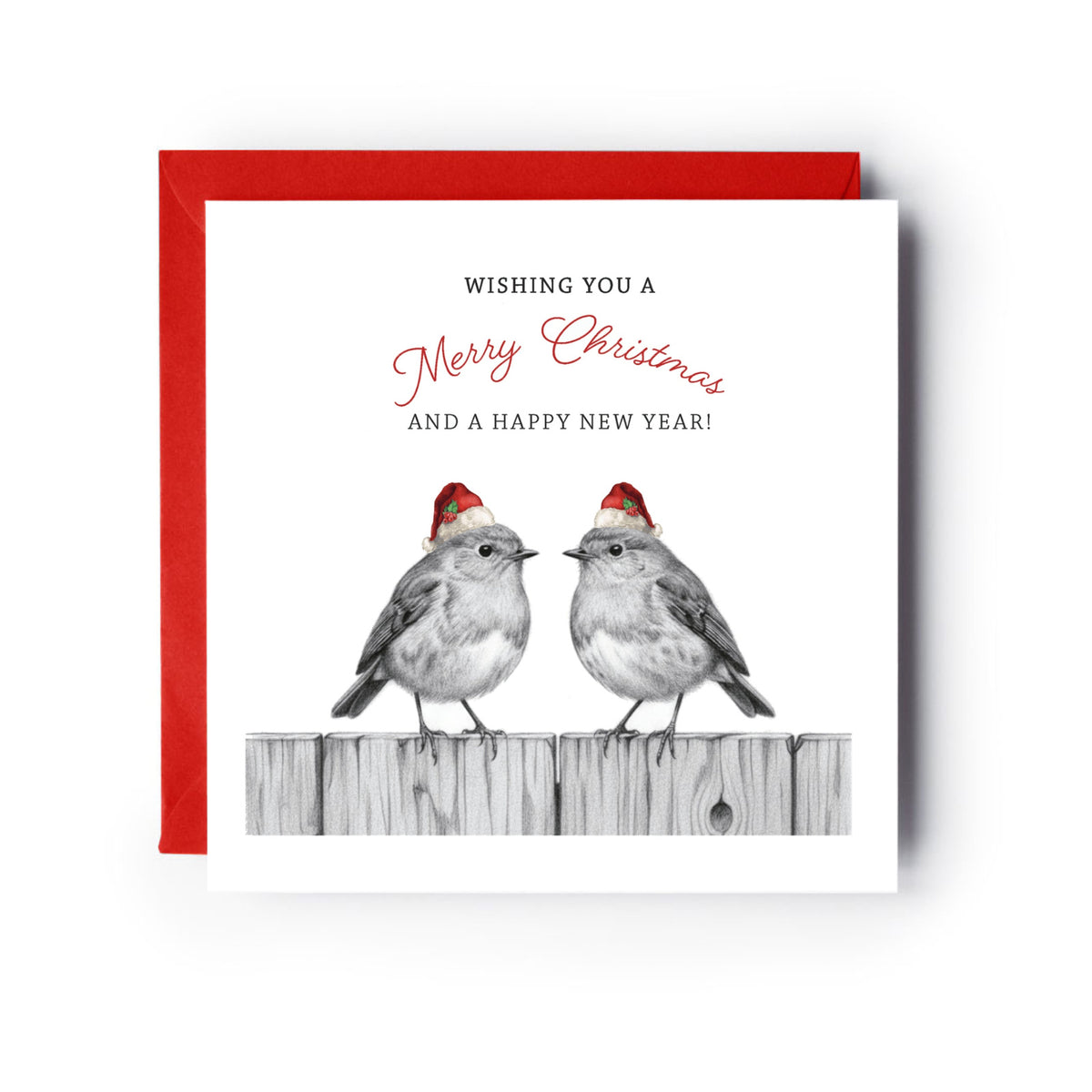 Robin Perch Christmas Card — card with red envelope