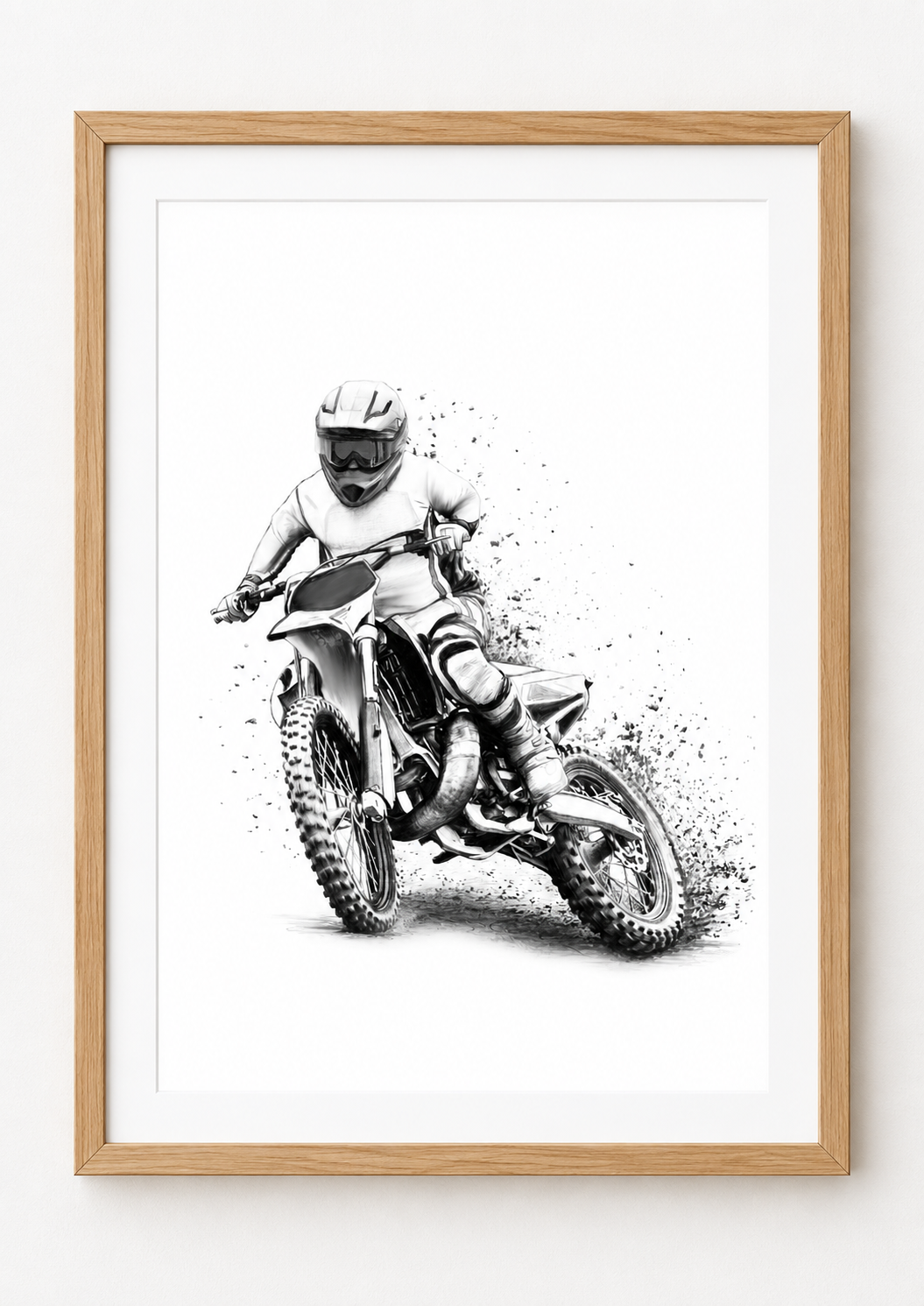 Motocross Rider Fine Art Print — rectangular A4/A3 oak frame mockup