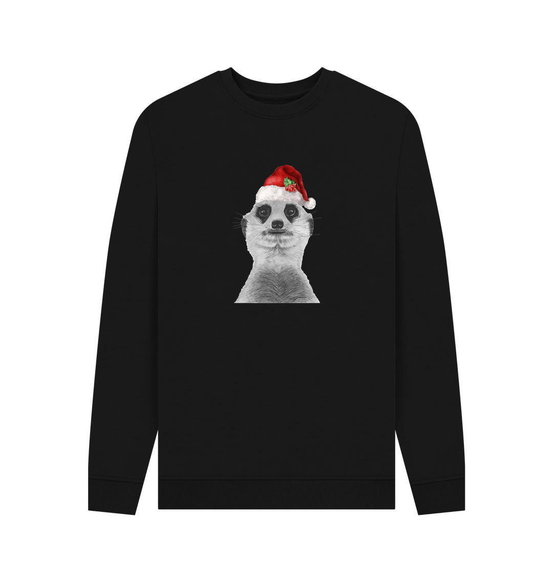 Black Men's Festive Meerkat Crew Neck Sweater Certified Organic Cotton