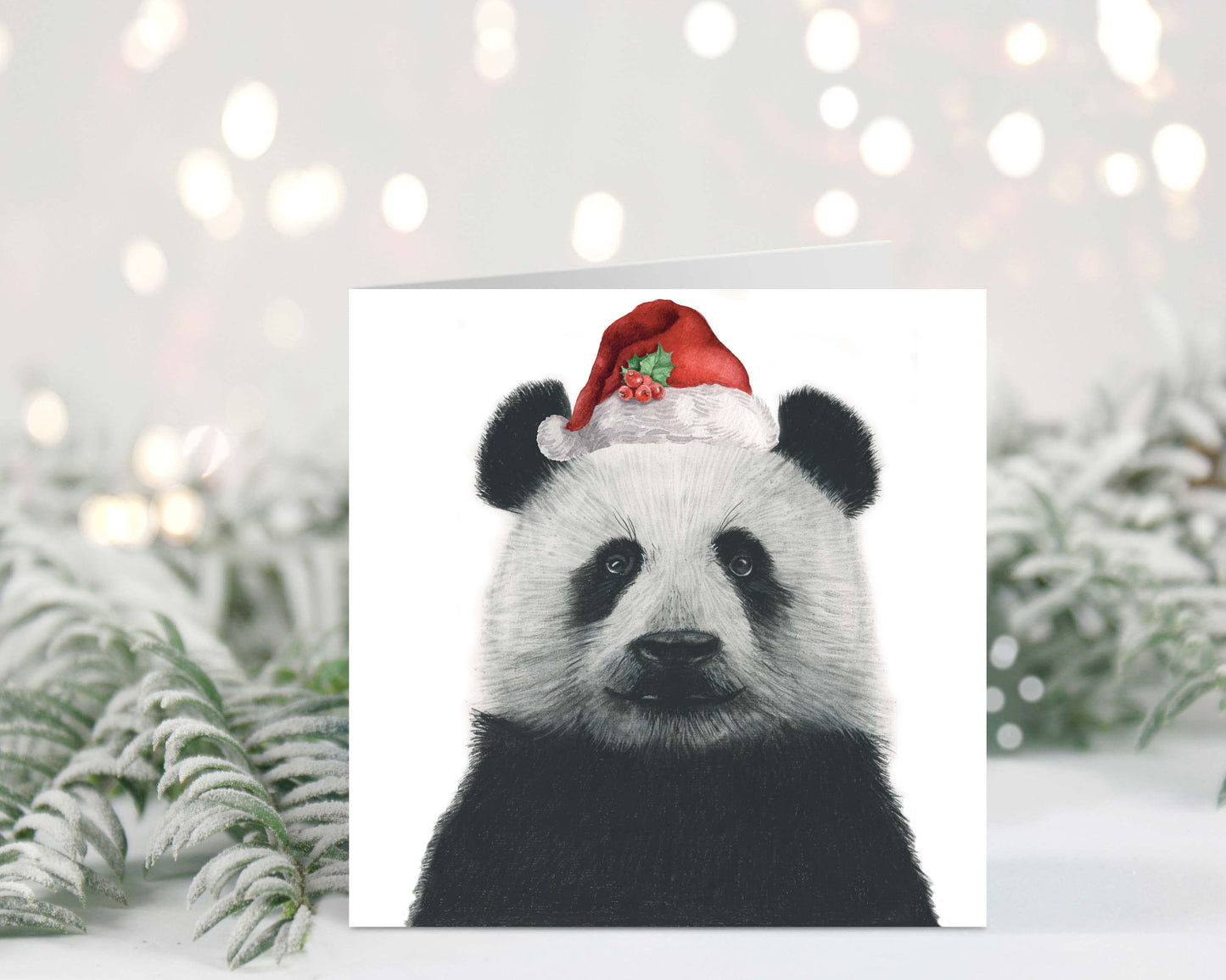 Cepheus the Panda Santa Hat Festive Christmas Card