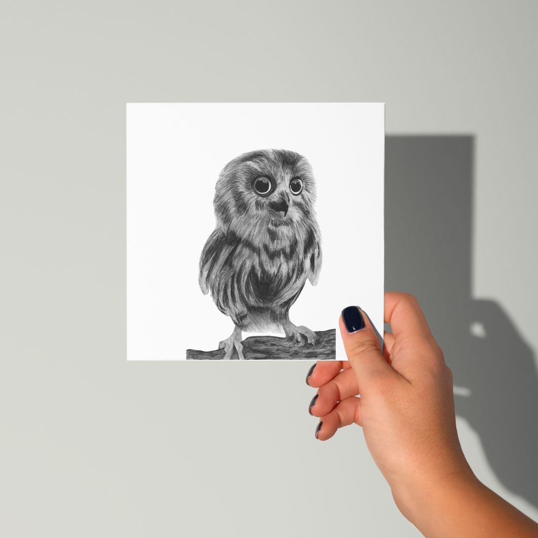 A Hand Drawn Owl. Greeting Card From Libra Fine Arts