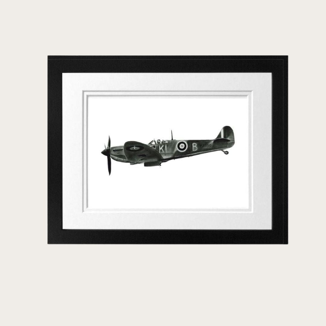 Flying Home Spitfire Fine Art Print – Hand-Drawn WWII Aircraft Illustration