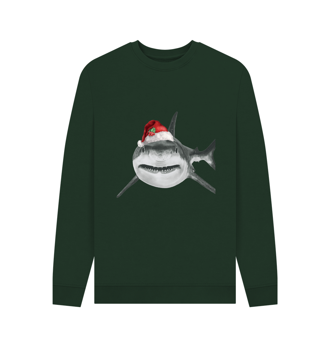 Evergreen Men's Crew Neck Festive Shark Sweater Certified Organic Cotton