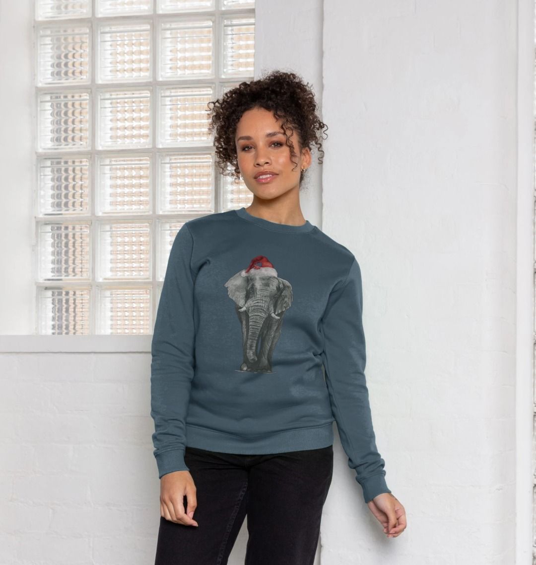 Women's Crew Neck Festive Elephant Sweater Certified Organic Cotton