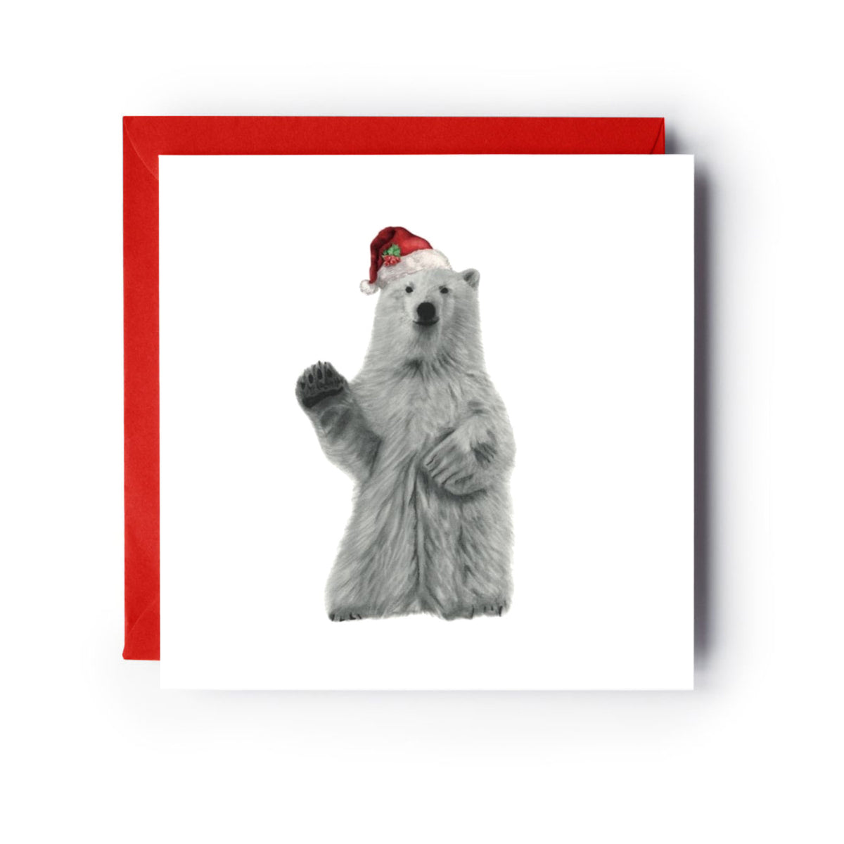 Polar Bear Festive Red Hat Christmas Card — card with red envelope