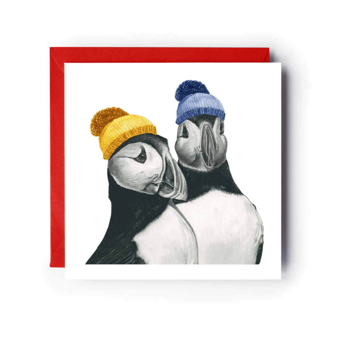 Winter Puffins Greeting Card — card with red envelope