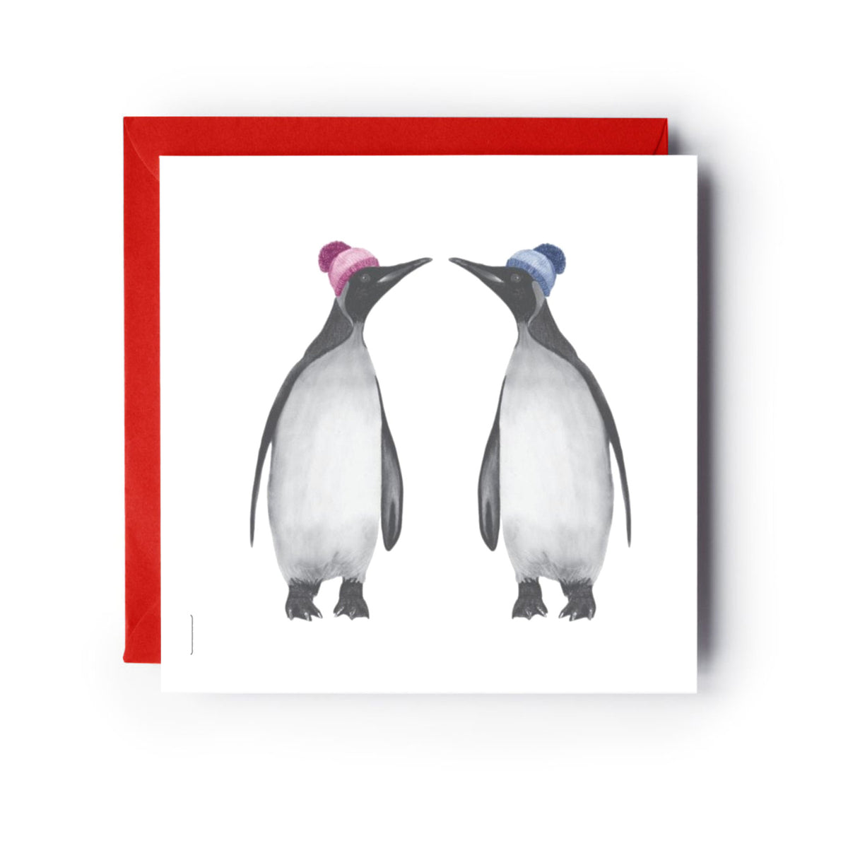 Winter Penguin and Friend Greeting Card — card with red envelope