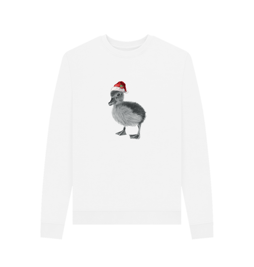 White Women's Crew Neck Festive Duckling Sweater Certified Organic Cotton