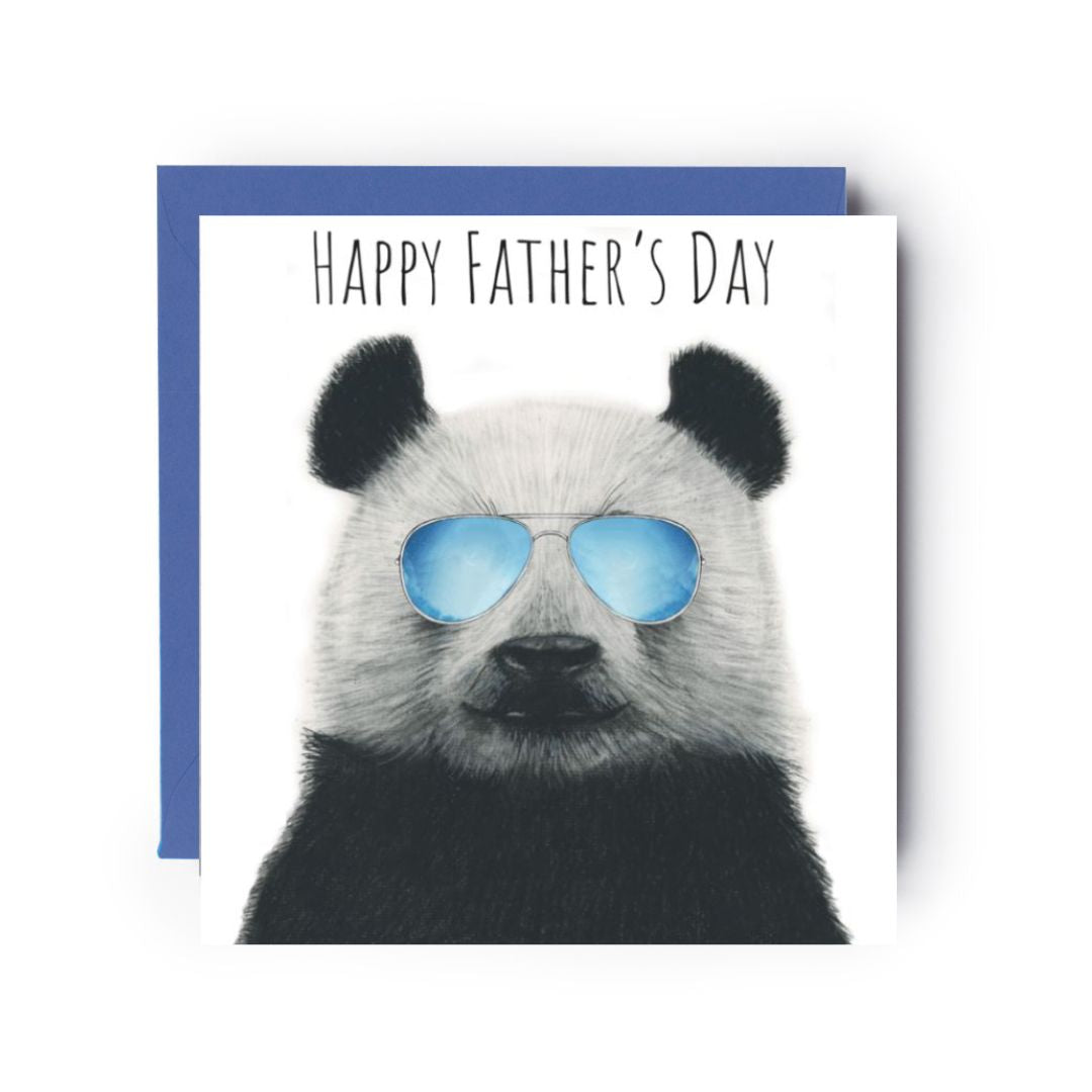Father's Day Card with hand drawn fun panda and sunglasses on by Libra Fine Arts