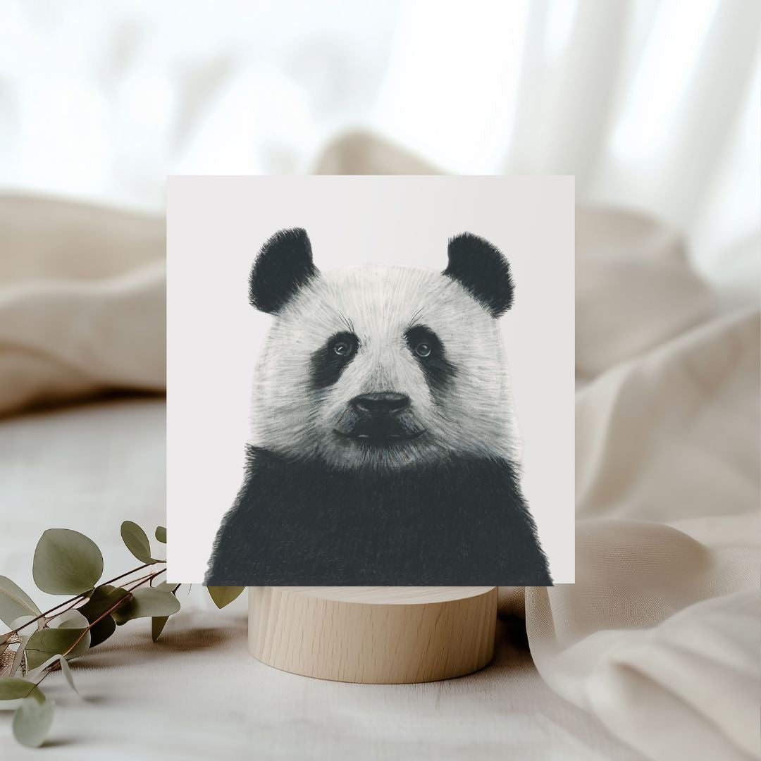 Hand-drawn Cepheus the Panda greeting card, featuring adorable wildlife art.