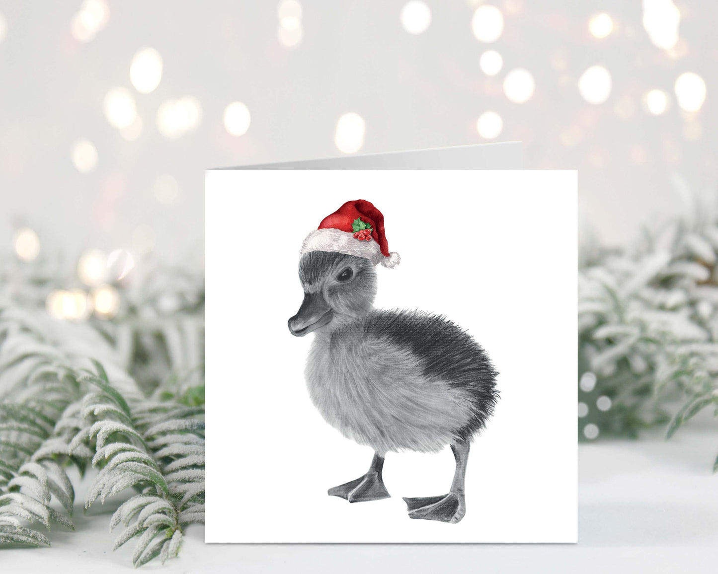 Festive Duckling Christmas Card – Adorable Hand-Drawn Holiday Design