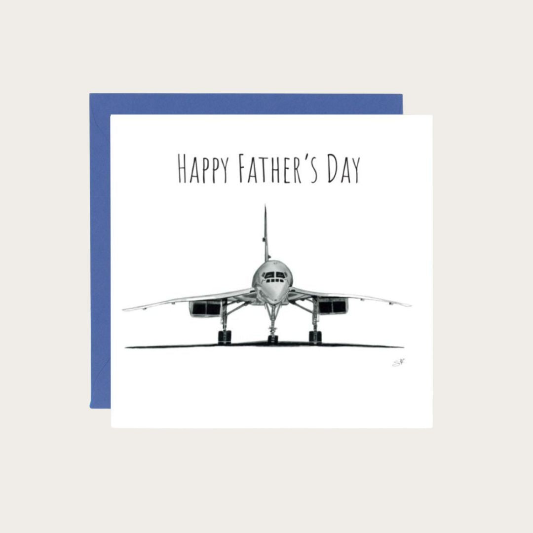 Father’s Day card featuring the legendary Concorde aircraft, perfect for aviation enthusiasts and dads who love flying
