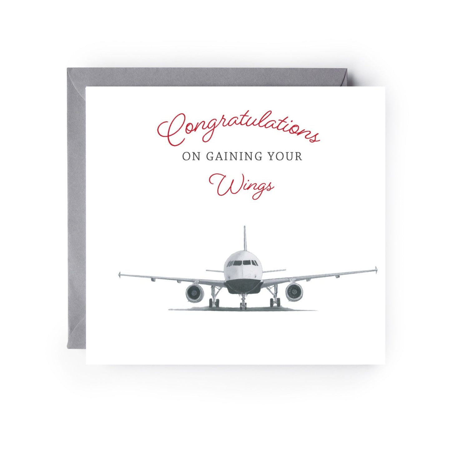 Hand-drawn A320 aircraft greeting card with “Congratulations on Gaining Your Wings” message.