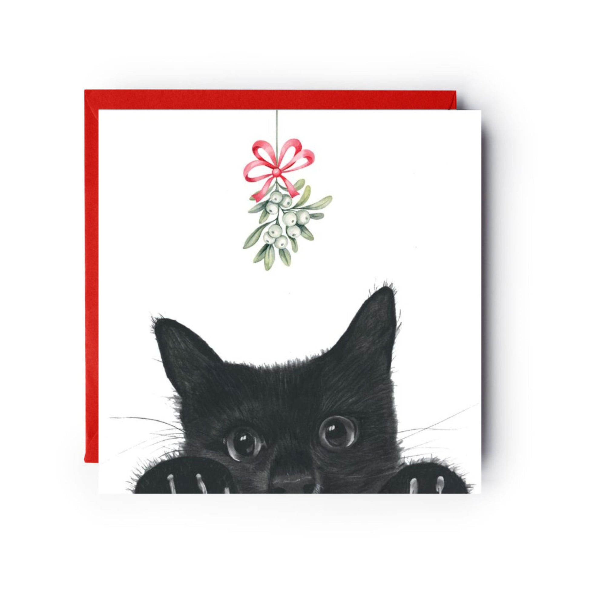 Festive Christmas Card with Sansuna the Kitten Under the Mistletoe