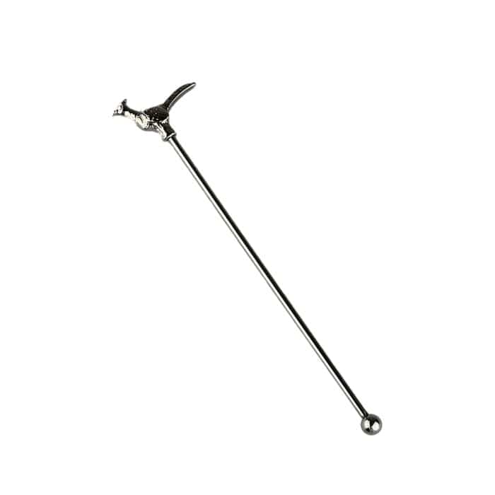 A stainless steel drinks stirrer with a beautifully detailed pheasant design at the top, capturing the bird’s distinctive feathers and graceful posture, ideal for stirring drinks with a touch of rustic charm.