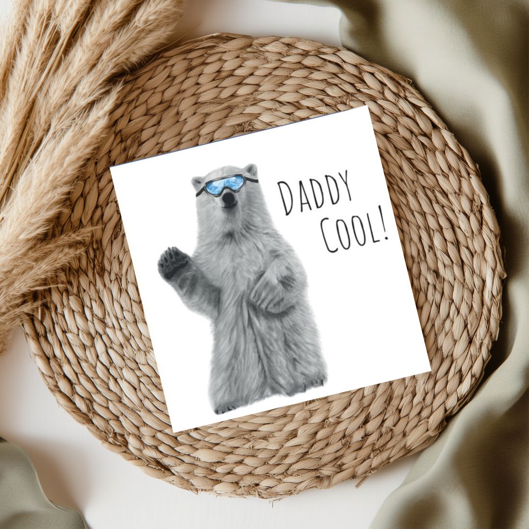 Daddy Cool Polar Bear Card – A playful greeting card featuring a cool polar bear with sunglasses, perfect for celebrating Father's Day or any occasion to honor a cool dad