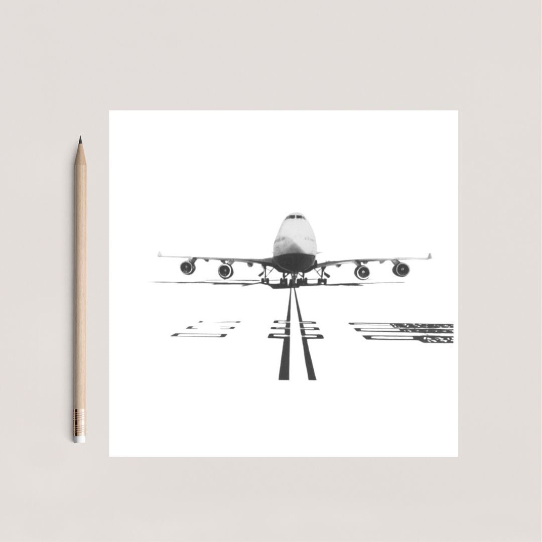 A Hand Drawn 747 Plane Greeting Card From Libra Fine Arts