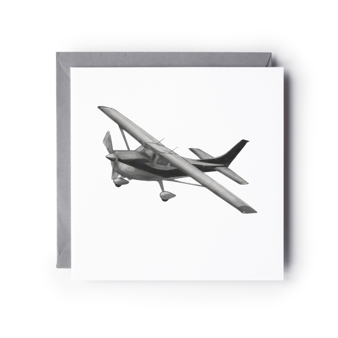 Cessna plane illustration on a hand-drawn greeting card