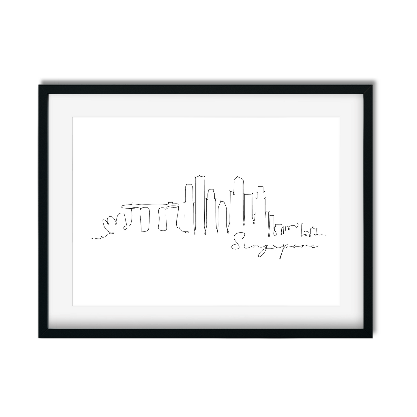 Elegant A4 unframed hand-drawn Singapore skyline artwork, perfect wall art or unique gift for engagements, first flight crew, or destination weddings.