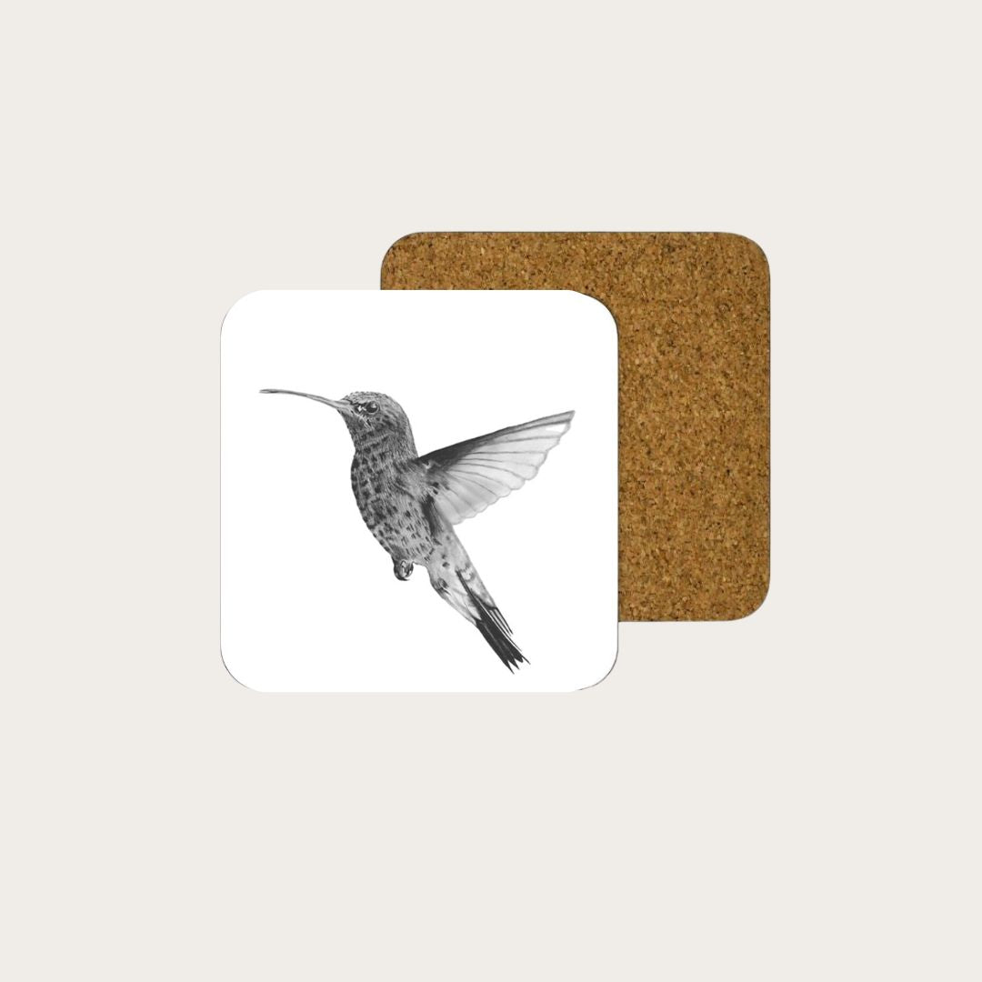 Hand-drawn hummingbird drinks coaster, showcasing beautiful bird art, ideal for bird lovers, nature enthusiasts, and those seeking unique home accessories