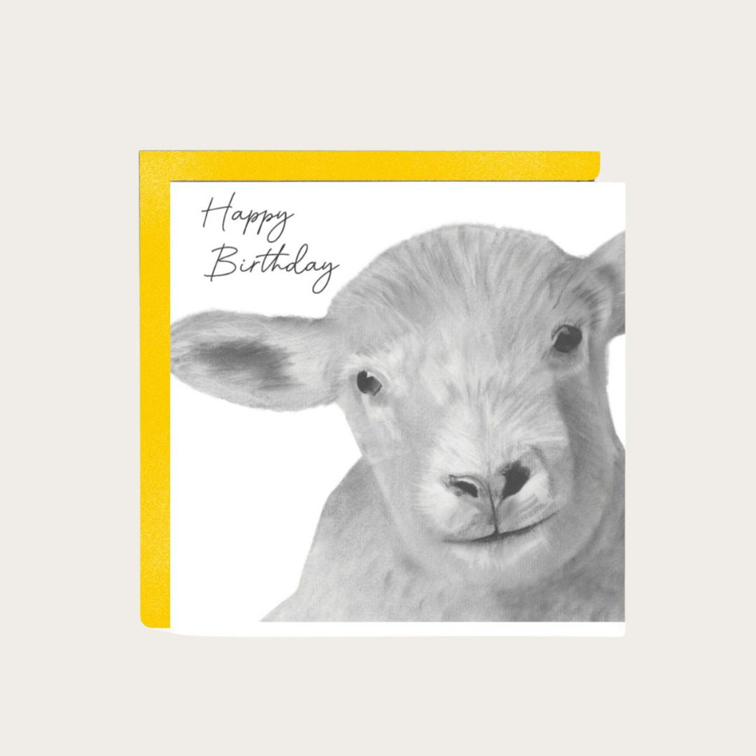 Happy Birthday Lamb Card – A charming, hand-drawn birthday card featuring an adorable lamb, perfect for animal lovers celebrating a special day