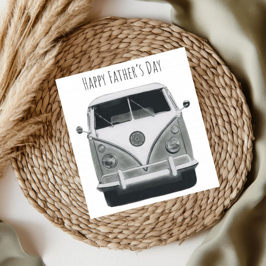 Happy Father’s Day Camper Card – A delightful, hand-drawn camper van illustration, perfect for dads who love adventures
