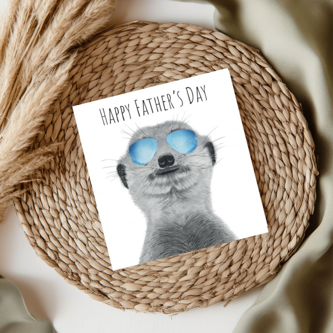 Happy Father’s Day Meerkat Card – A hand-drawn illustration of a playful meerkat, celebrating Father’s Day with a touch of fun.