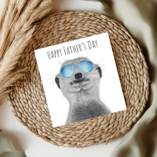 Happy Father’s Day Meerkat Card – A hand-drawn illustration of a playful meerkat, celebrating Father’s Day with a touch of fun.