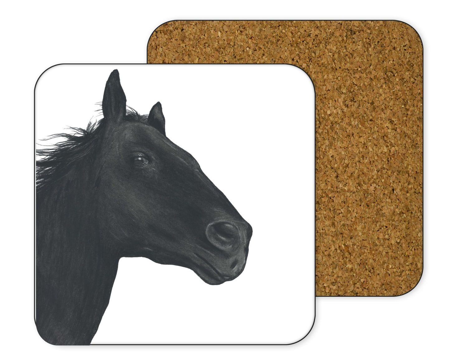 Equestrian-themed coaster with a beautiful sketch of a horse's head.