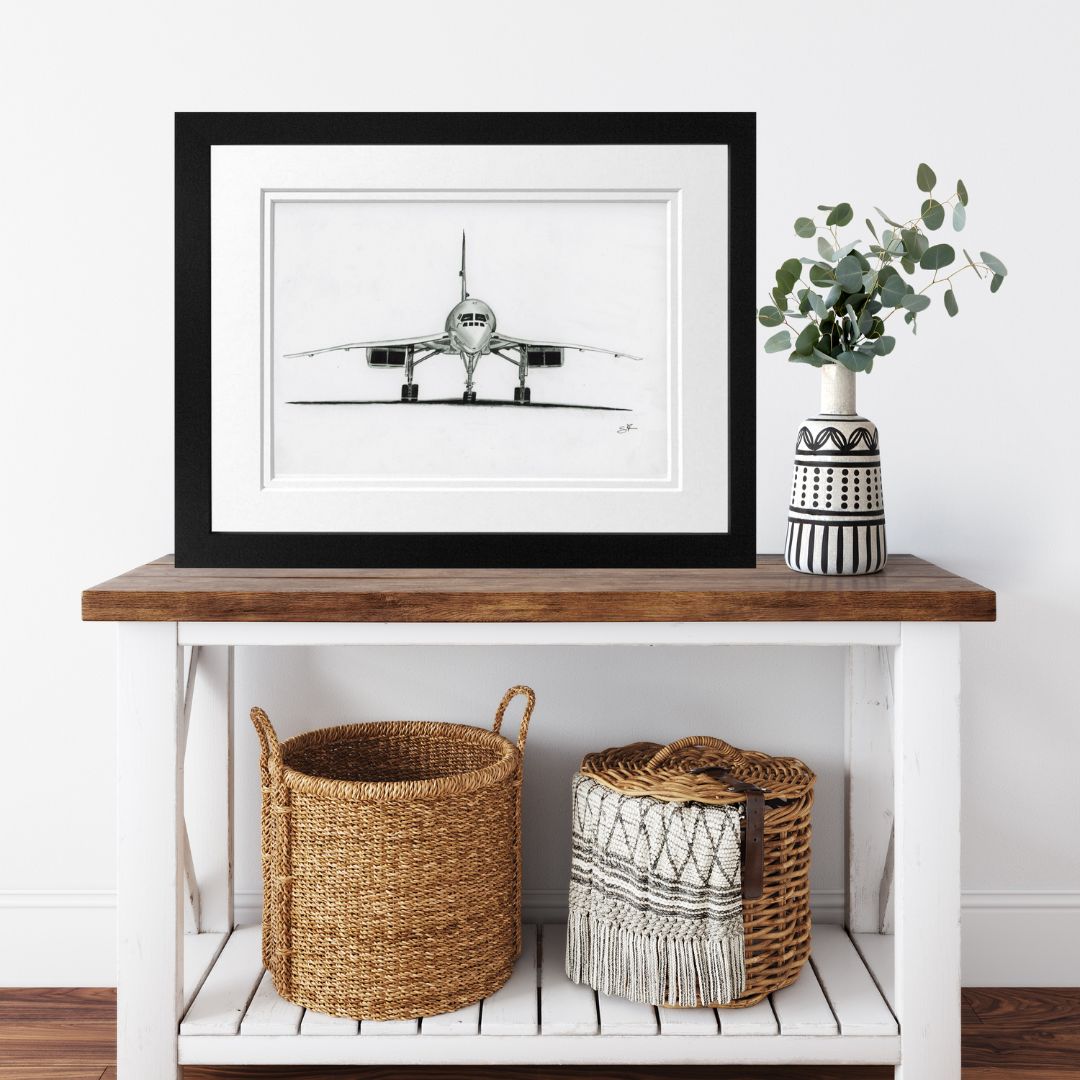 Libra_Fine_Arts_Hand_Drawn_Concorde_Drawing_in_black Frame.. Perfect birthdfay and christmas presents for concorde and aviation lovers and plane spotters.