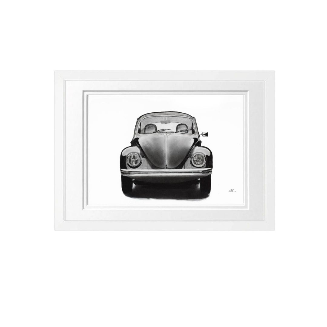 Libra_Fine_Arts_Hand_Drawn_Classic_Beetle_Drawing_in_white_Frame_perfect_birthday_and_Christmas_presents_for_classic_car_fans_and_beetle_car_collectors