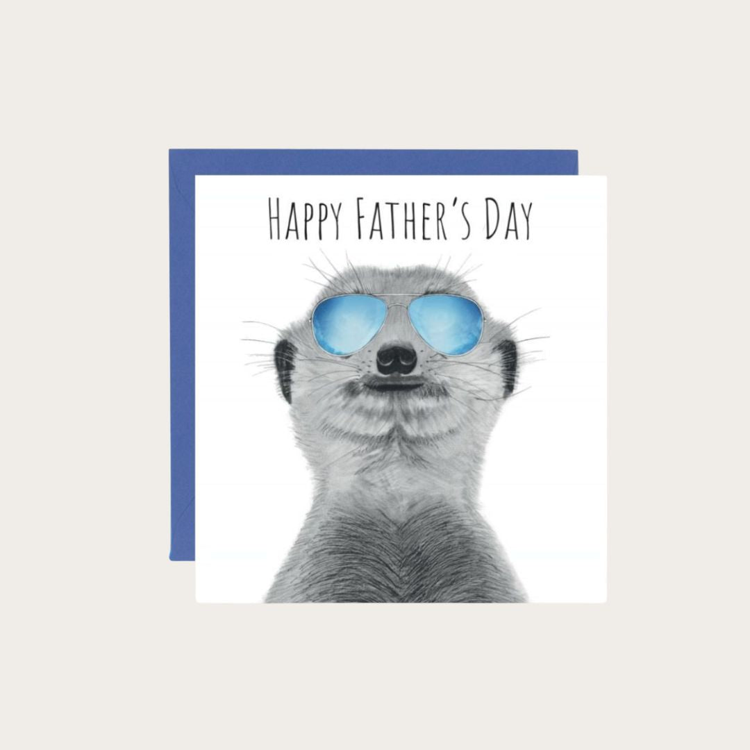 Father’s Day card featuring a cheeky meerkat, perfect for animal lovers and dads with a sense of humor.