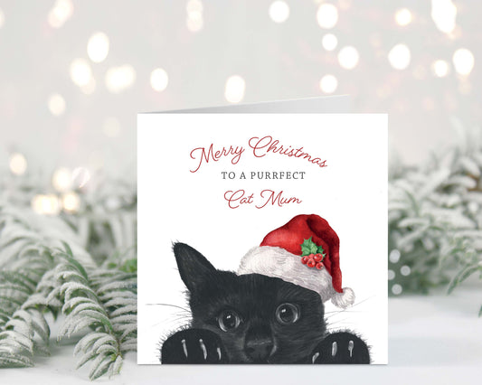 Celebrate the holidays with this adorable Merry Christmas card for a purrfect cat mum, hand-drawn by Libra Fine Arts