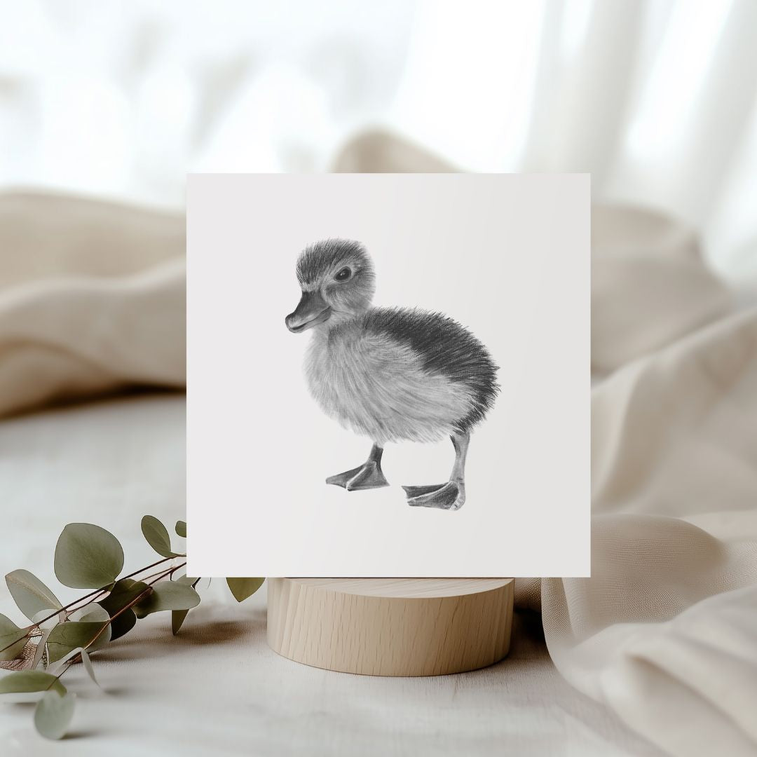 Hand-drawn Naos the Duckling greeting card, featuring adorable wildlife art.