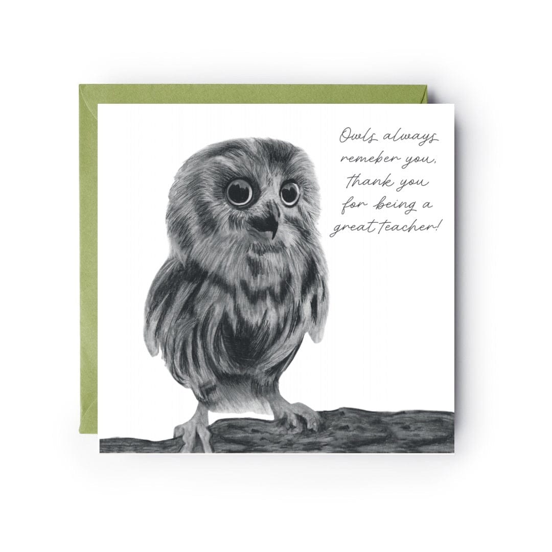 Whimsical owl illustration on a thank you card for teachers, a thoughtful way to show appreciation