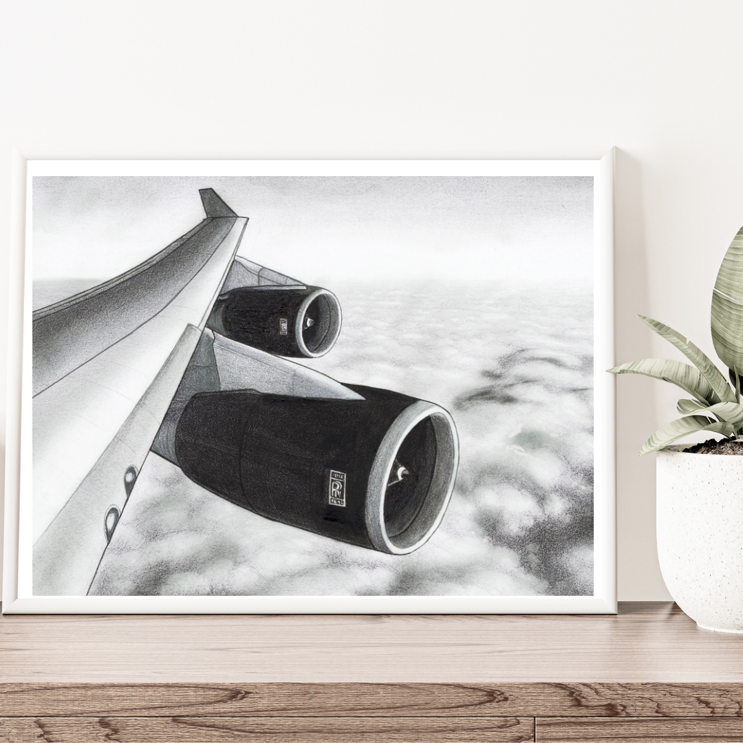 Boeing 747 Wing Drawing | Aviation Art from the Window Seat – Series 2