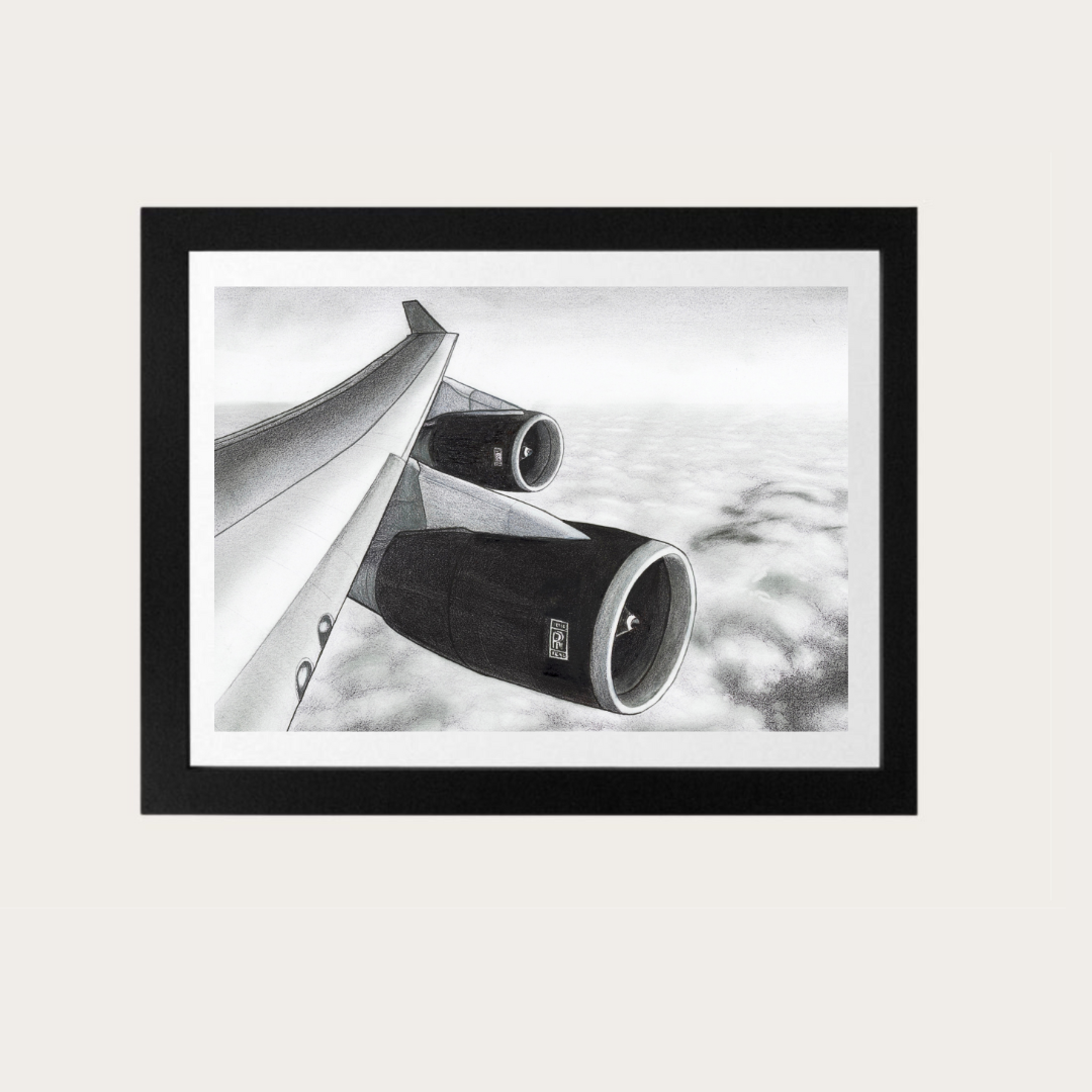 Boeing 747 Wing Drawing | Aviation Art from the Window Seat – Series 2