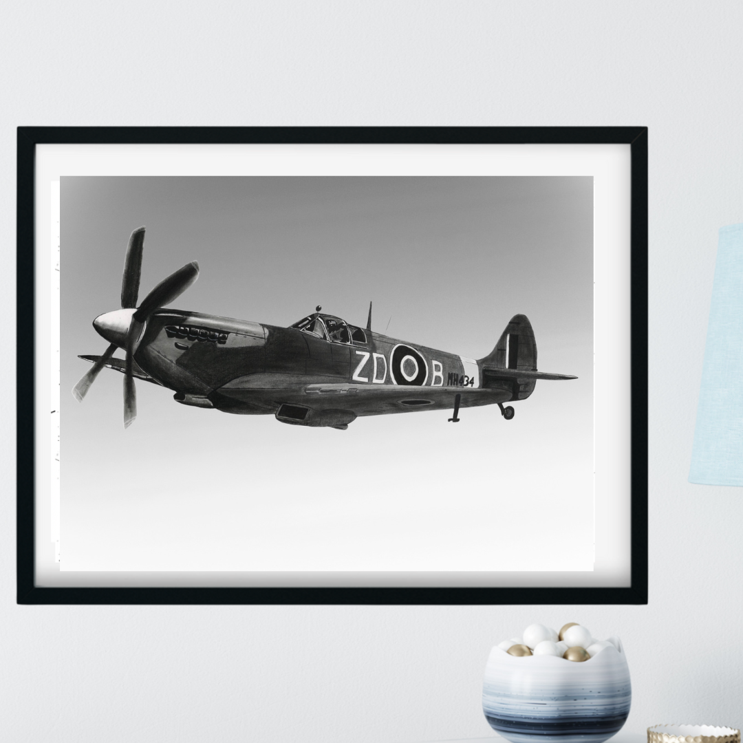“Off to Battle” Spitfire Drawing | Aviation Art Print