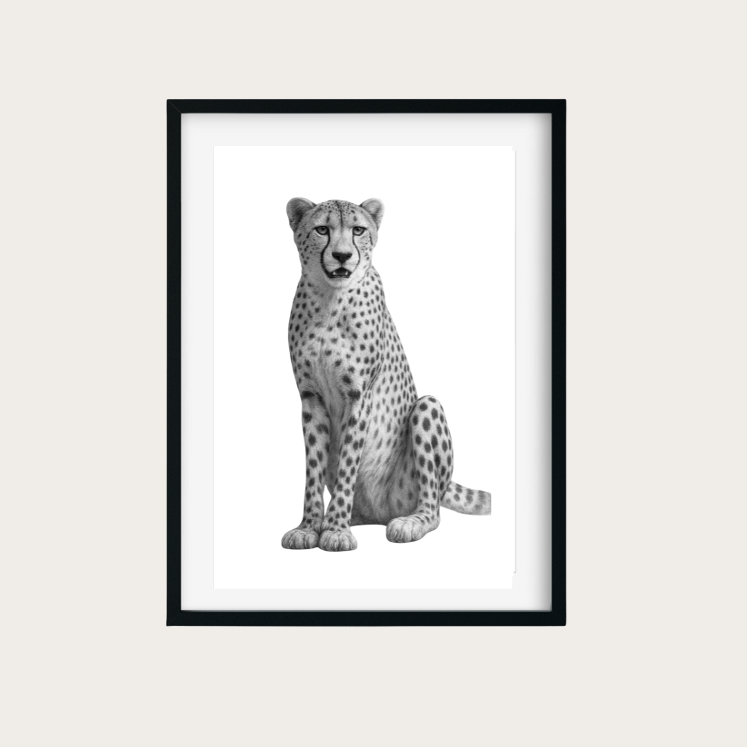 Cheetah in the Wild Print | Detailed Hand-Drawn Wildlife Art