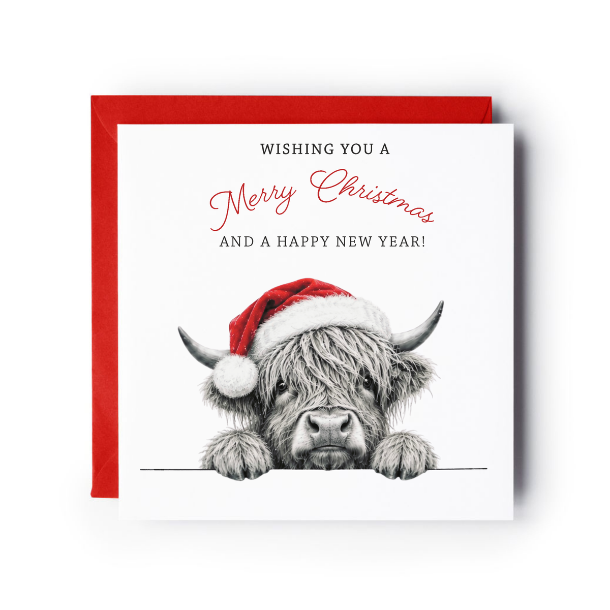 Peeking Highland Coo Cute Christmas Card