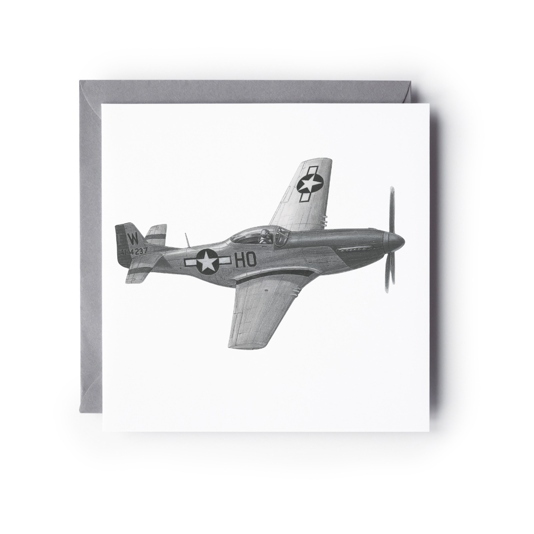 Hand-Drawn P-51 Mustang Aviation Greeting Card for Plane Lovers