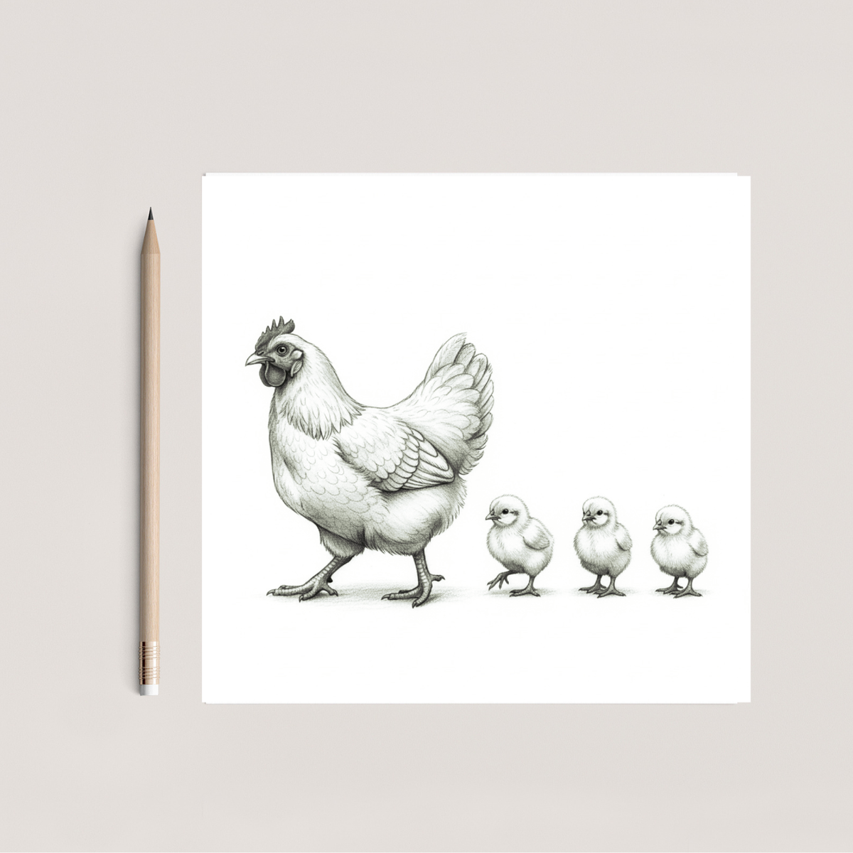 Hen and Chicks Hand Drawn Greeting Card | Farmyard Animal Card