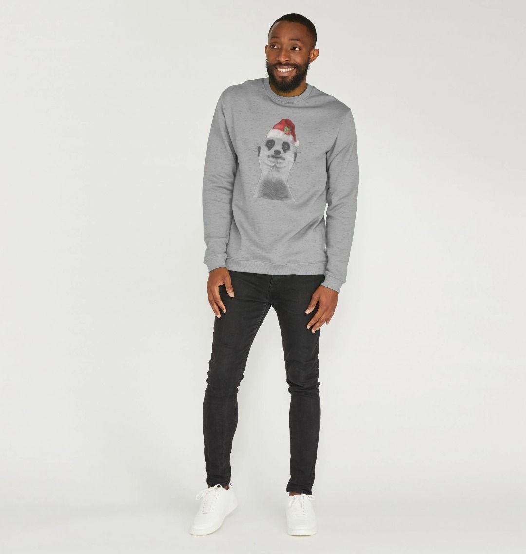 Men's Festive Meerkat Crew Neck Sweater Certified Organic Cotton